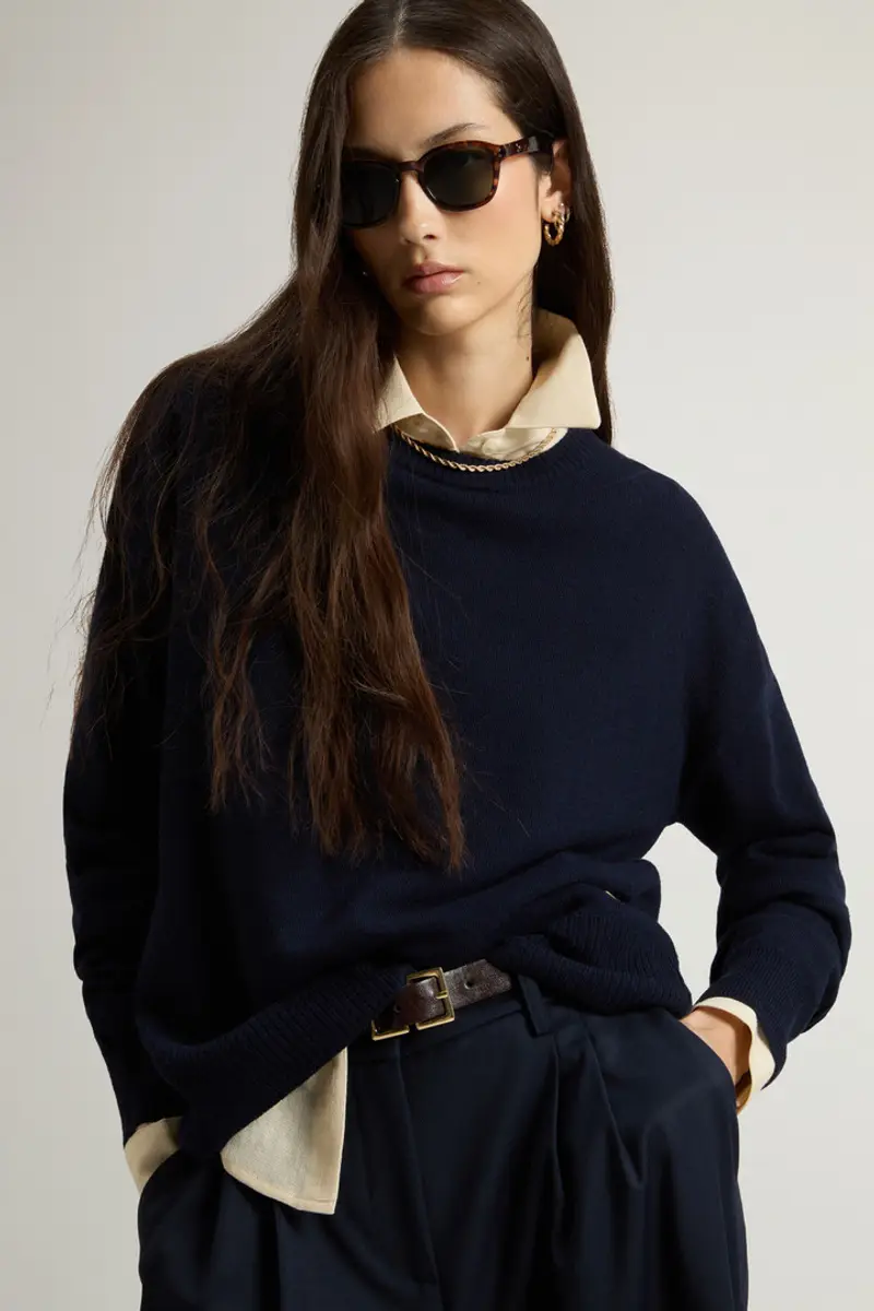Woolrich Donna Maglia girocollo in misto lana vergine e cashmere Blu Taglia XXS miniatura 3
