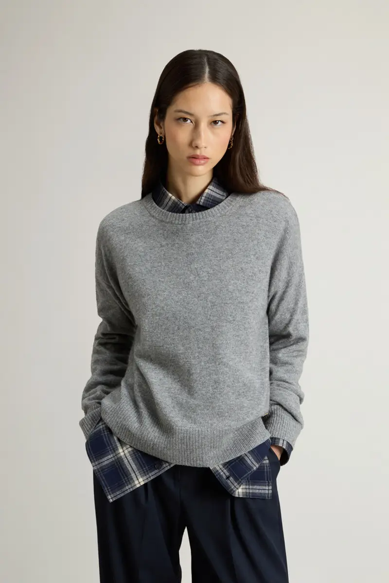 Woolrich Donna Maglia girocollo in misto lana vergine e cashmere Grigio Taglia XXS