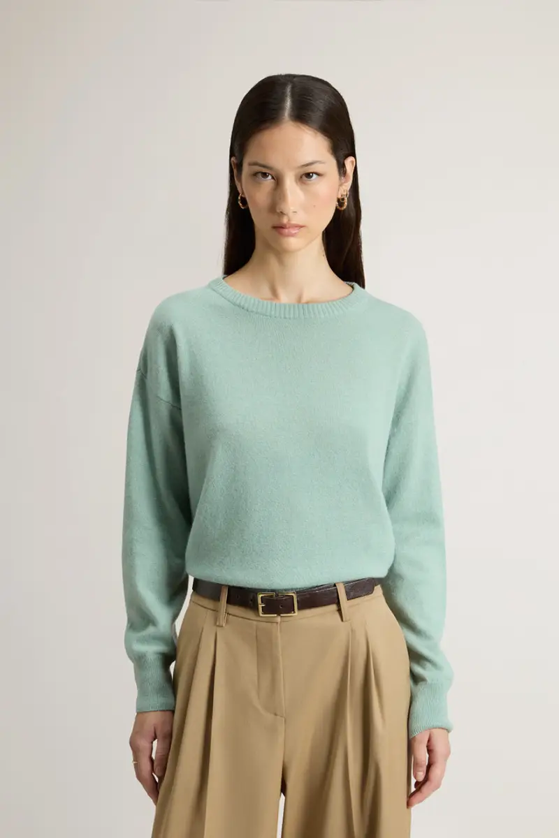Woolrich Donna Maglia girocollo in misto lana vergine e cashmere Verde Taglia XXS