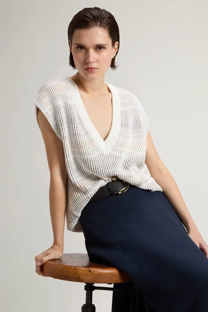 donna Maglia smanicata in misto cotone con scollo a V Bianco White Pepper Vanise miniatura 3