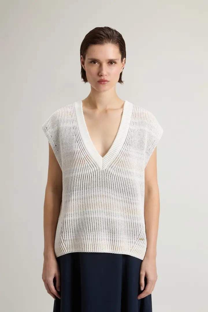donna Maglia smanicata in misto cotone con scollo a V Bianco White Pepper Vanise