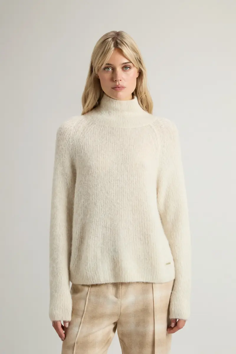 Donna Maglione a collo alto in misto alpaca e lana Bianco Milky Cream