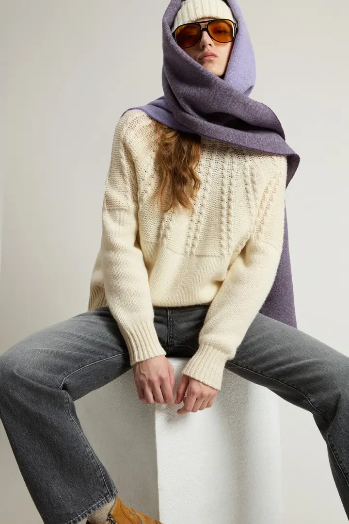 Donna Maglione a collo alto in misto lana Bianco Milky Cream miniatura 3