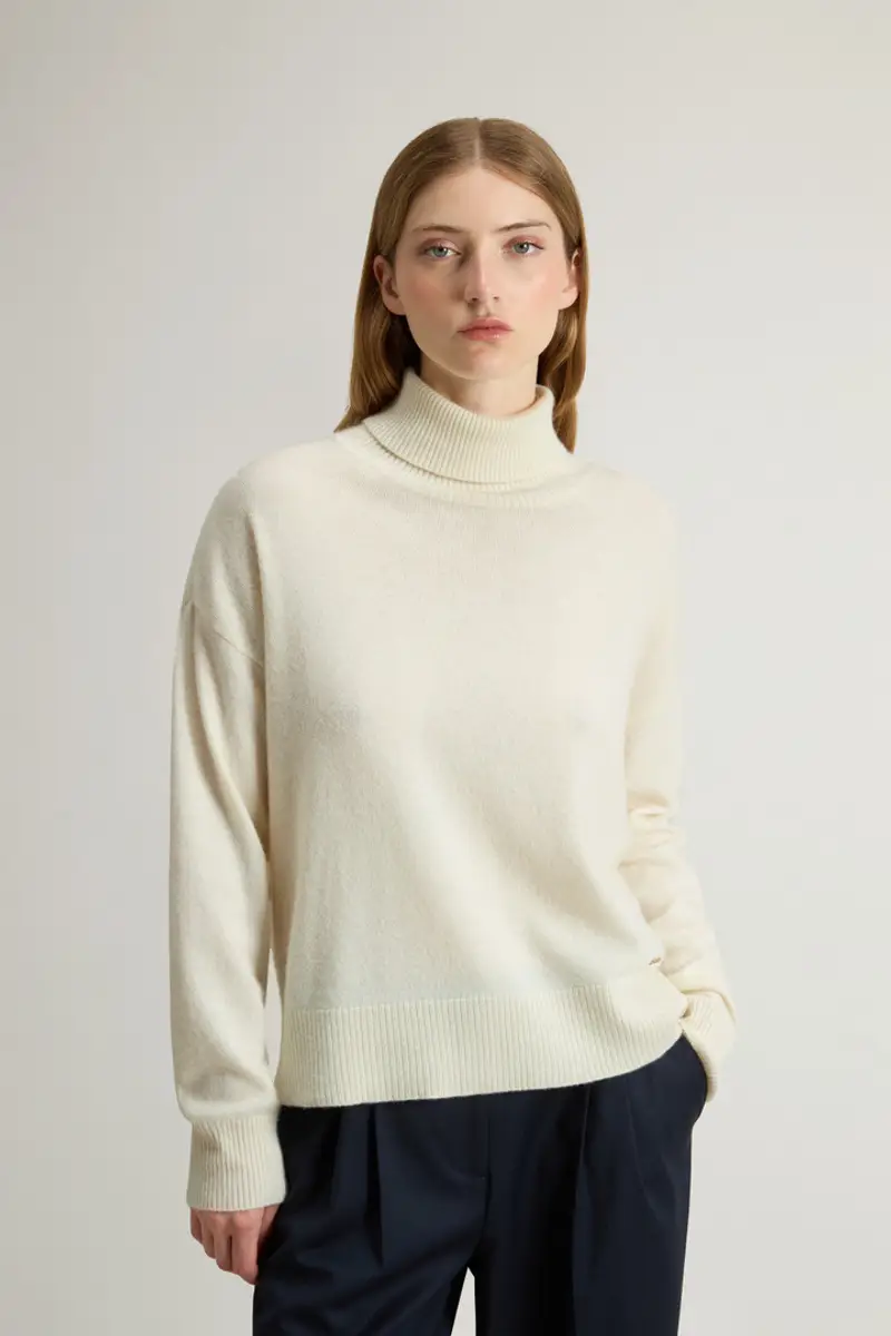Woolrich Donna Maglione a collo alto in misto lana vergine e cashmere Bianco Taglia XXS