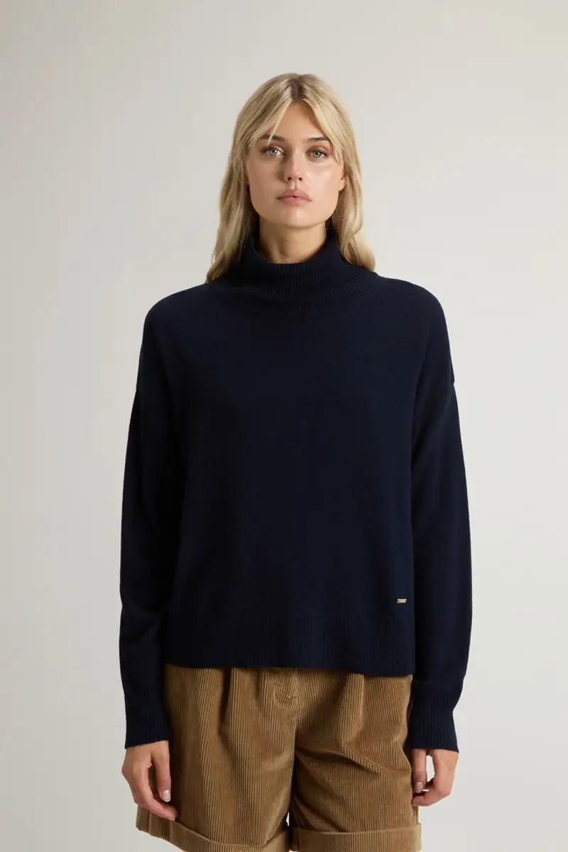 Woolrich Donna Maglione a collo alto in misto lana vergine e cashmere Blu Taglia XXS