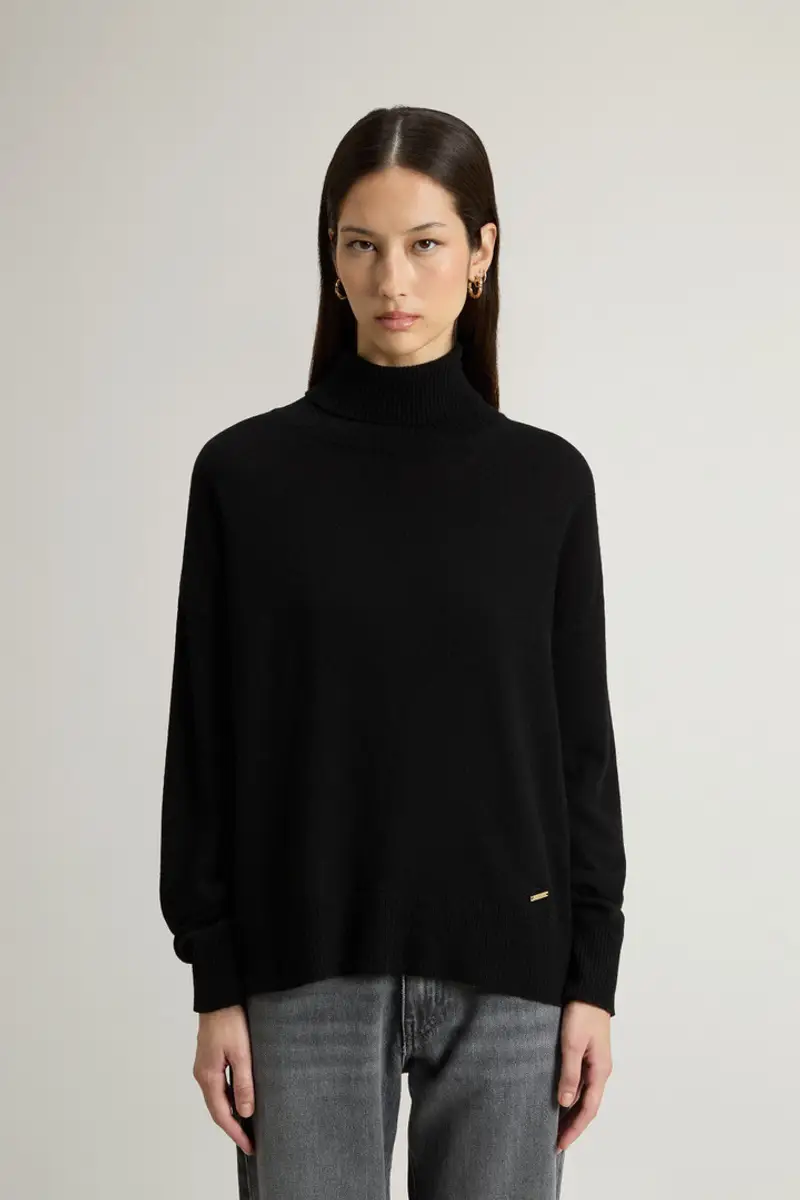 Woolrich Donna Maglione a collo alto in misto lana vergine e cashmere Nero Taglia XXS