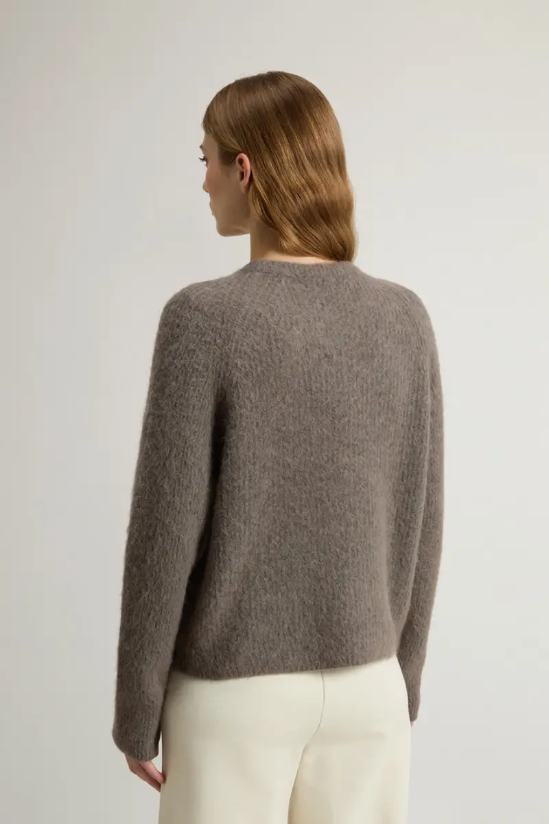 Donna Maglione girocollo in misto alpaca e lana tinto in capo Grigio Off Taupe miniatura 2