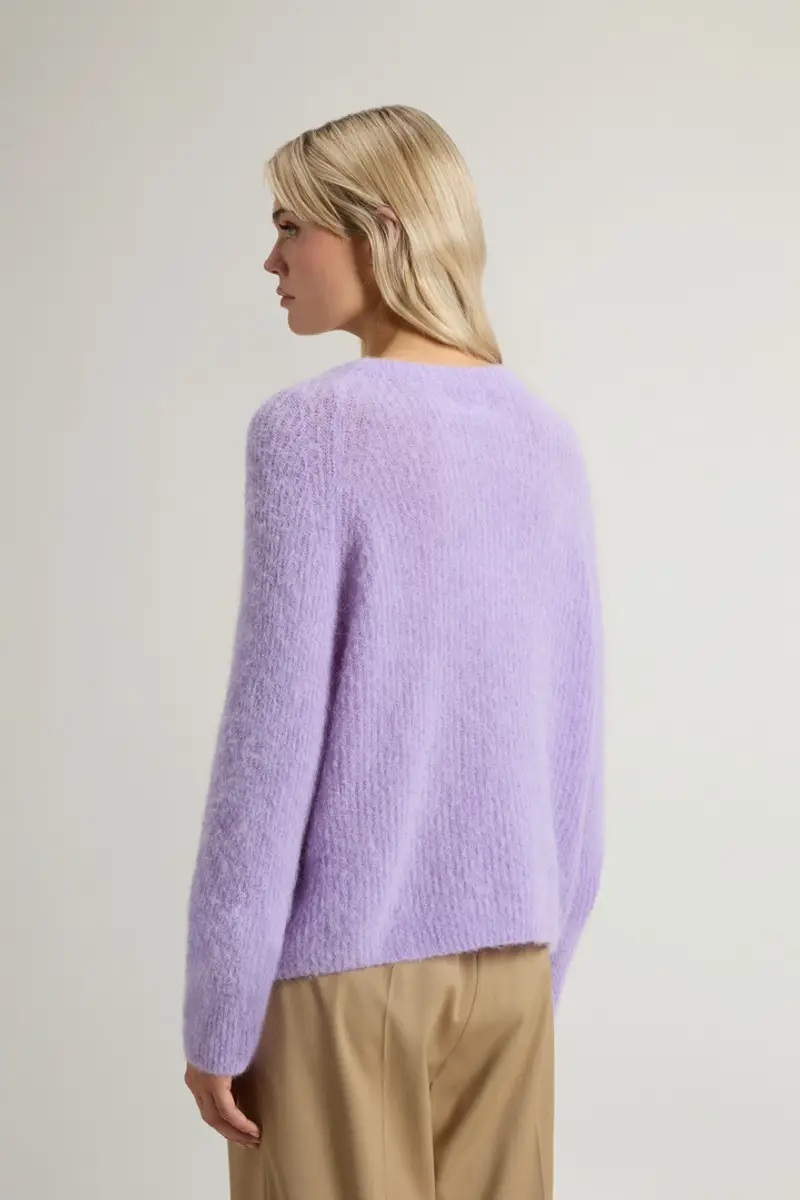 Donna Maglione girocollo in misto alpaca e lana tinto in capo Lilla Soft Violet miniatura 2