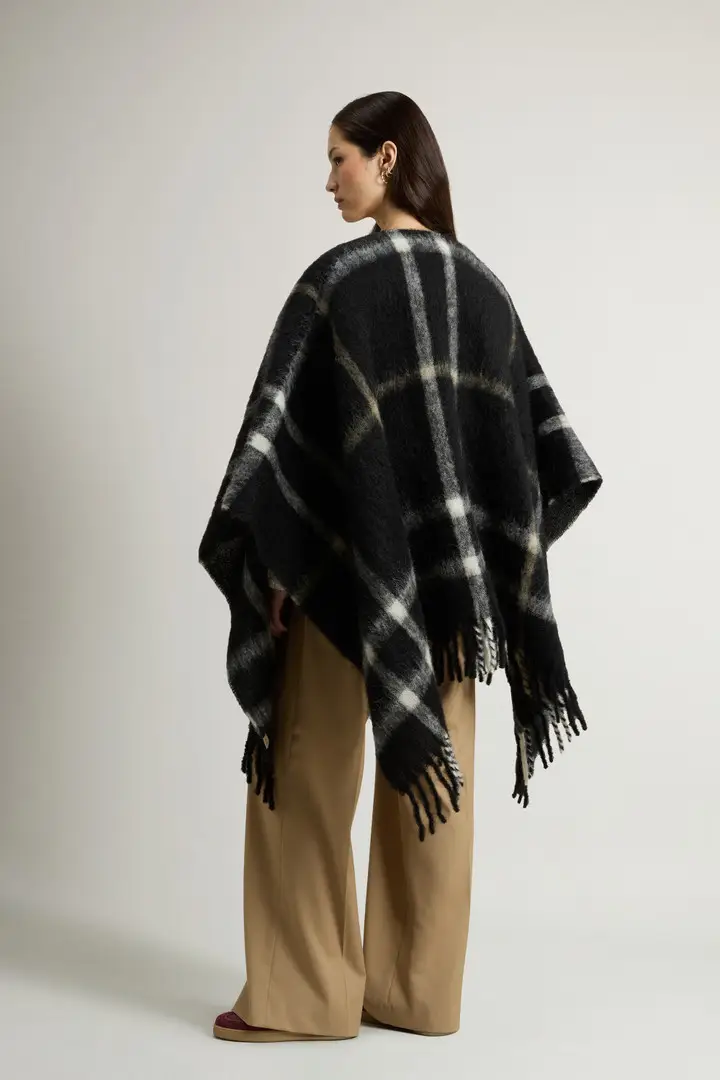 Donna Mantella in misto alpaca, mohair e lana Nero Black Check miniatura 2