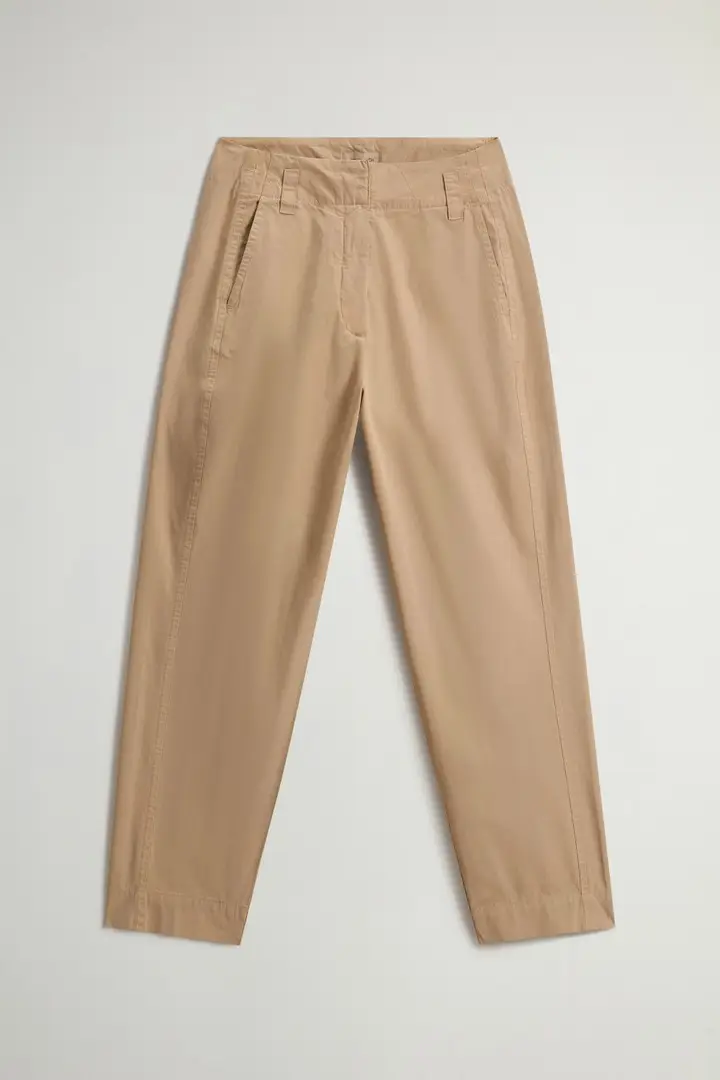 donna Pantaloni Carrot in popeline di puro cotone tinti in capo Beige White Pepper