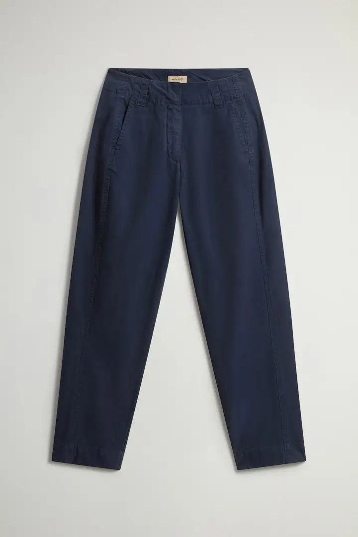 donna Pantaloni Carrot in popeline di puro cotone tinti in capo Blu Melton Blue