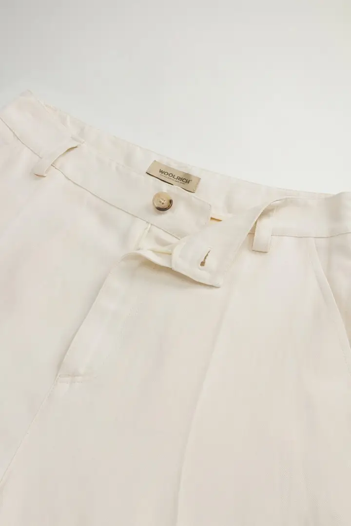 donna Pantaloni in misto lino Bianco Milky Cream miniatura 3