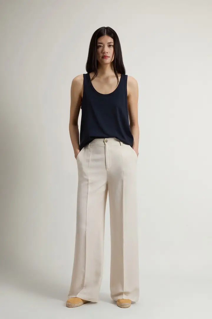 donna Pantaloni in misto lino Bianco Milky Cream