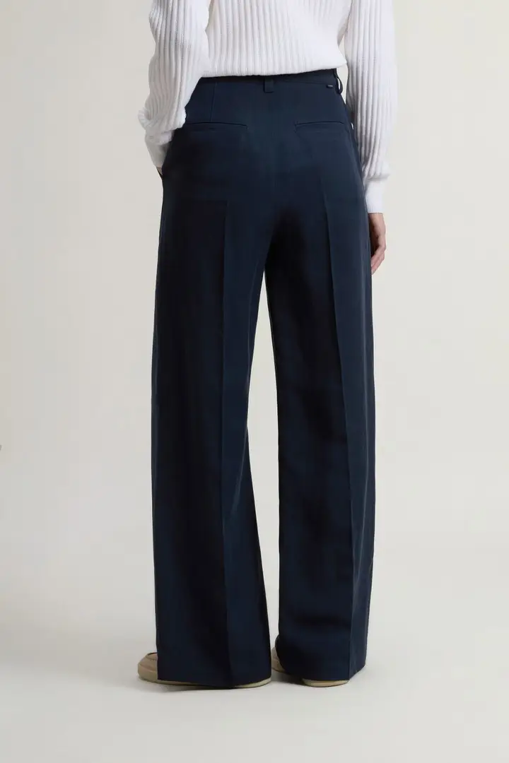 donna Pantaloni in misto lino Blu Melton Blue miniatura 2