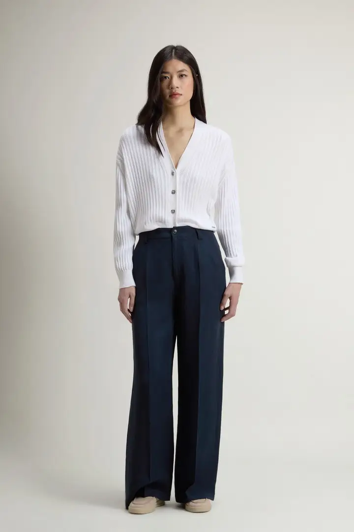 donna Pantaloni in misto lino Blu Melton Blue