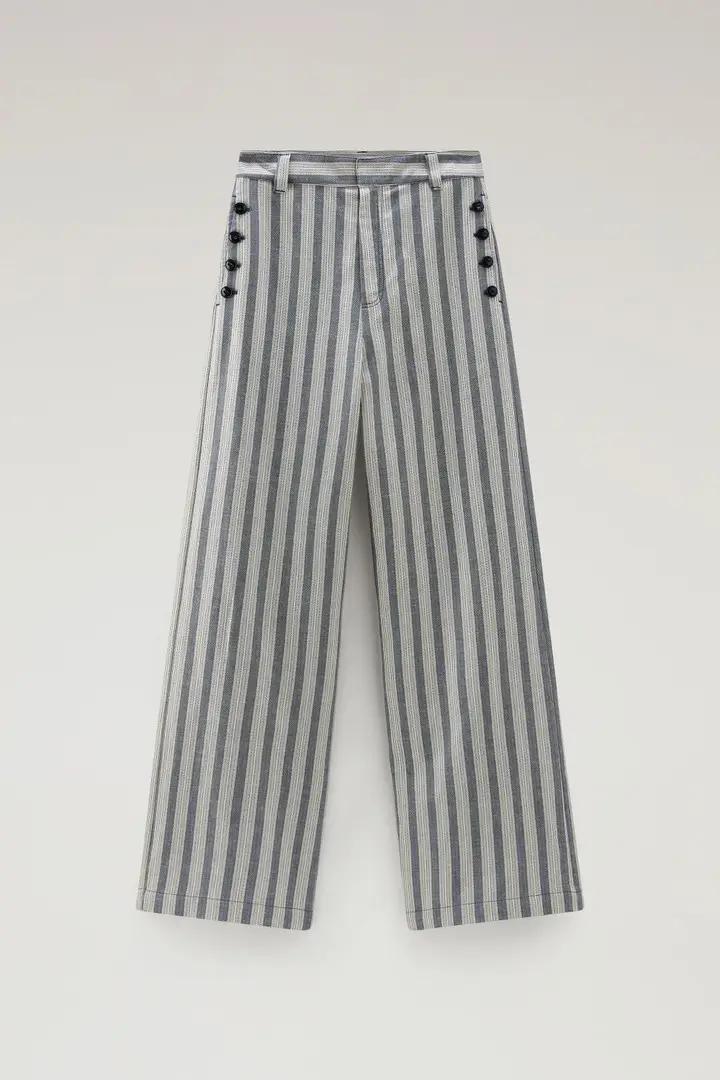 donna Pantaloni Marine in misto cotone e lino Multicolore Melton Blue Stripe