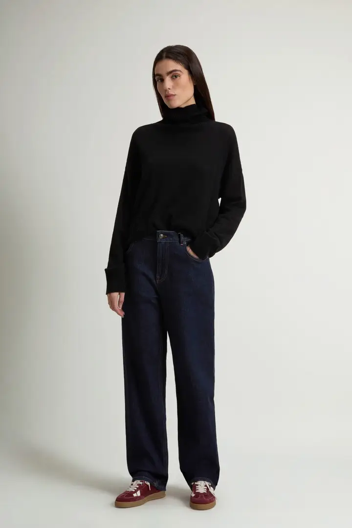 donna Pantaloni wide leg a cinque tasche in denim di cotone elasticizzato Blu Rinse Washed