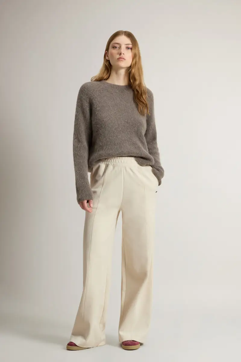 Woolrich Donna Pantaloni wide leg in misto cotone interlock Bianco Taglia XS