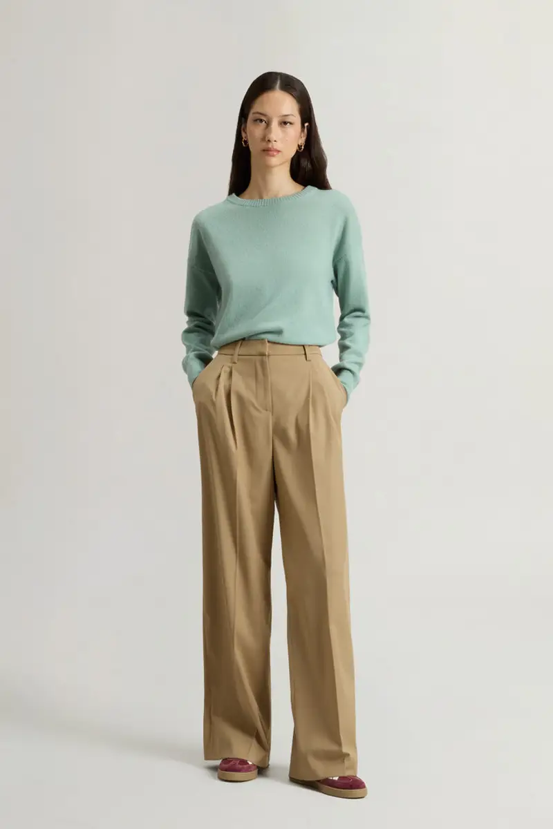 Woolrich Donna Pantaloni wide leg in misto lana Beige Taglia 25