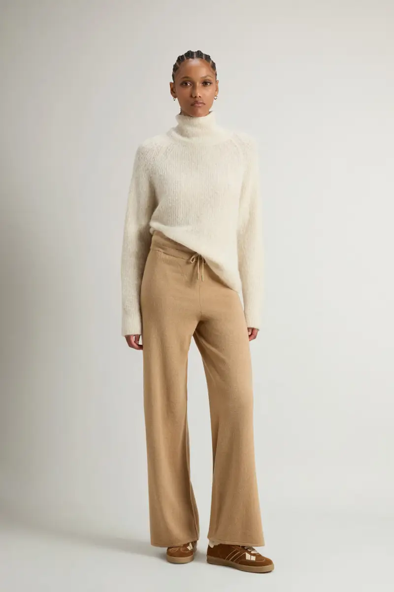 Woolrich Donna Pantaloni wide leg in misto lana vergine e cashmere Beige Taglia XS