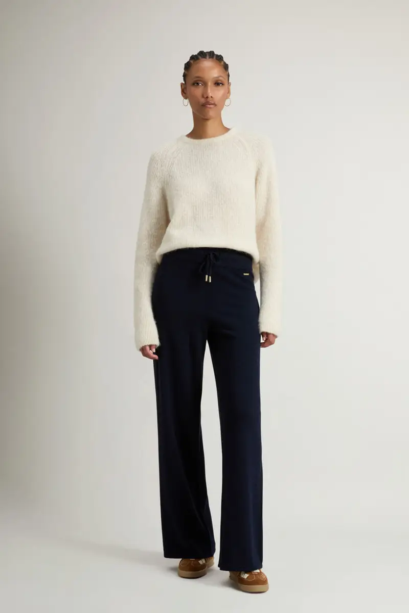 Woolrich Donna Pantaloni wide leg in misto lana vergine e cashmere Blu Taglia XS