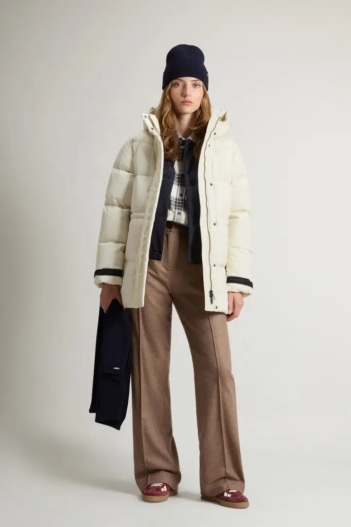 donna Piumino Alsea in nylon elasticizzato con cappuccio rimovibile Bianco Milky Cream