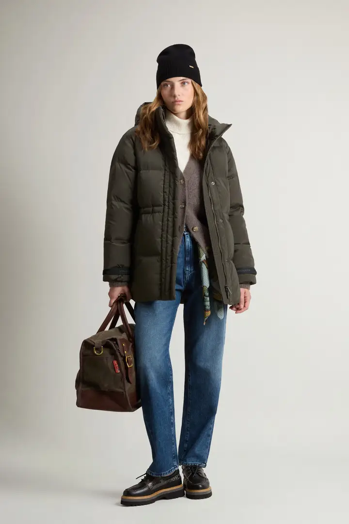 donna Piumino Alsea in nylon elasticizzato con cappuccio rimovibile Verde Dark Green