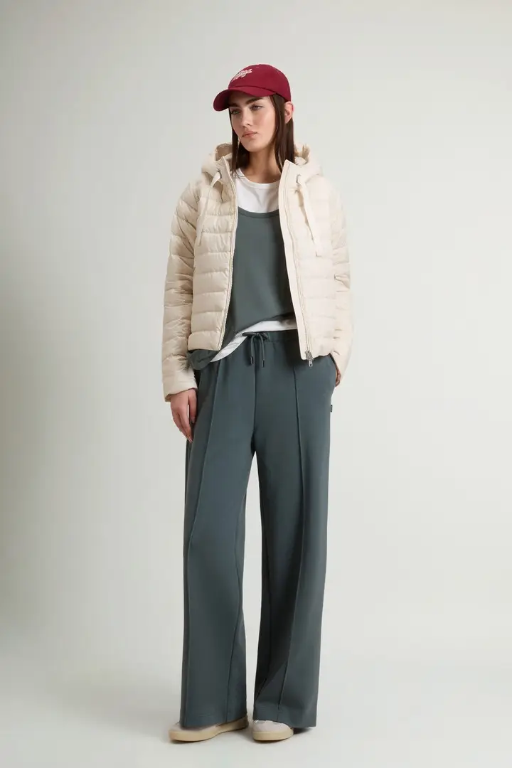 donna Piumino leggero in microfibra con cappuccio Bianco Milky Cream