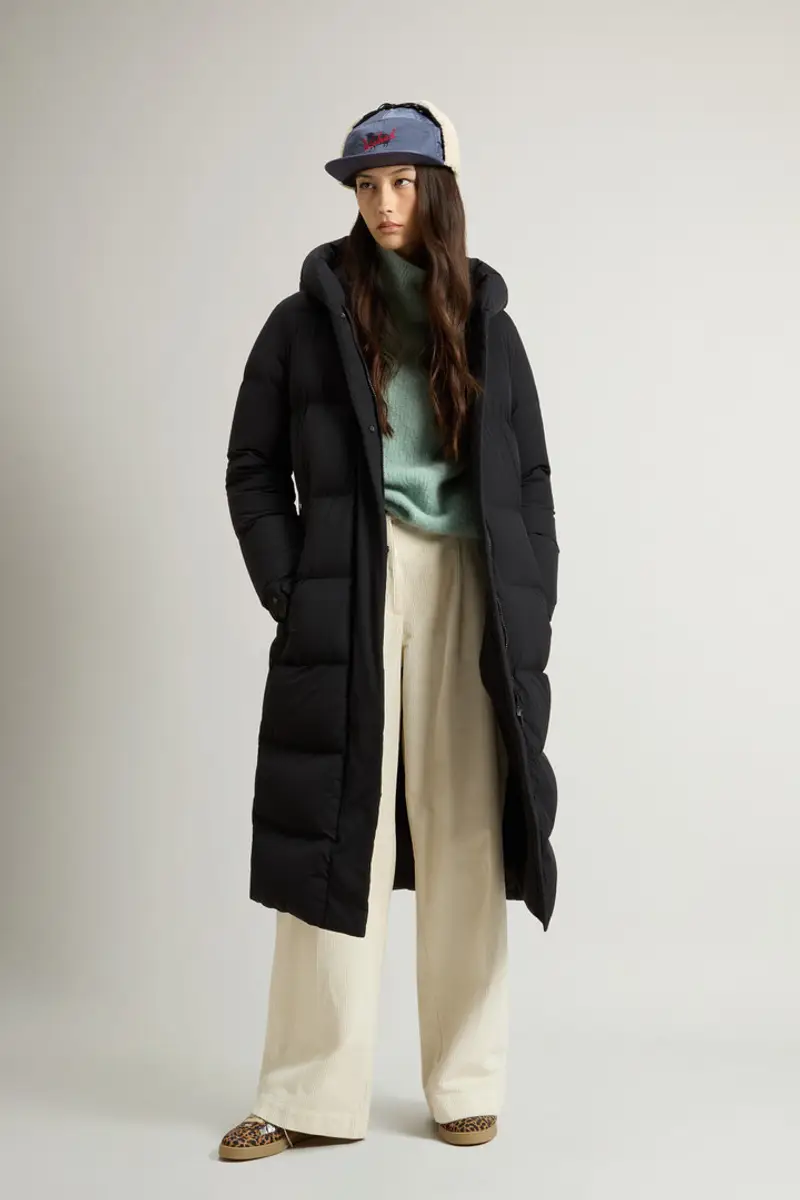 Donna Piumino lungo Cloud in nylon elasticizzato con finitura opaca Nero Black