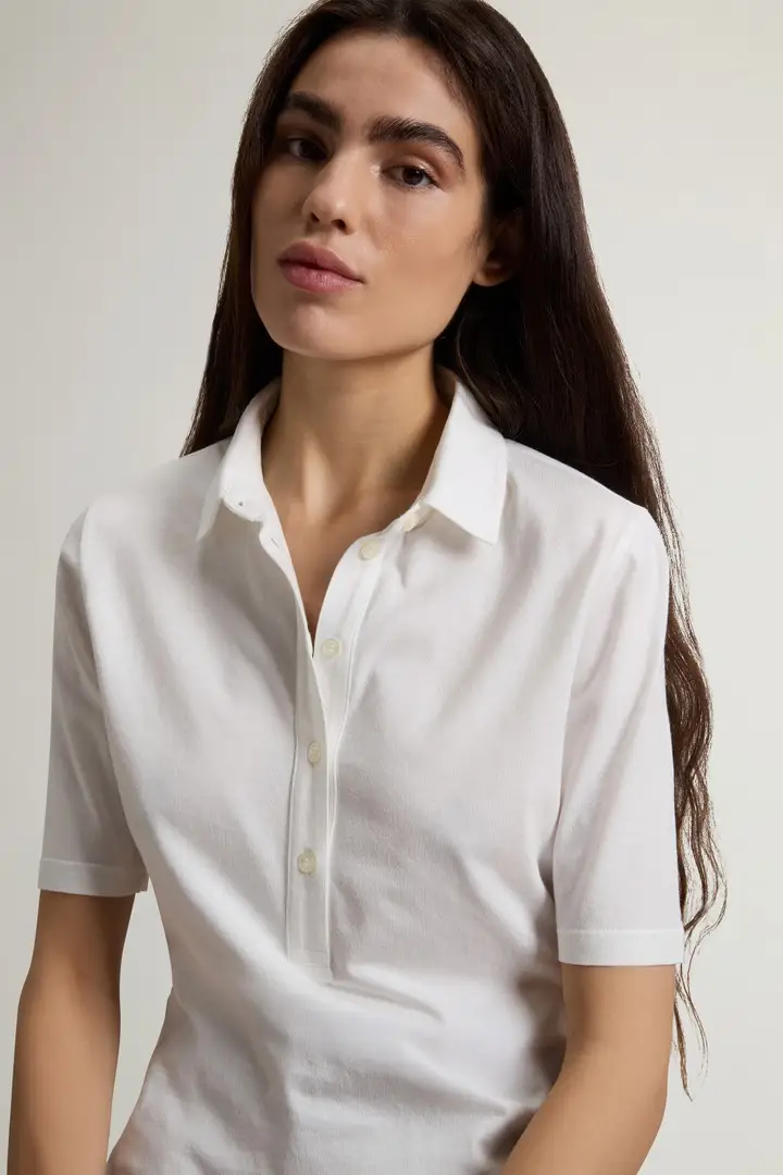 donna Polo Luxe in misto cotone e modal Bianco Arctic White miniatura 3