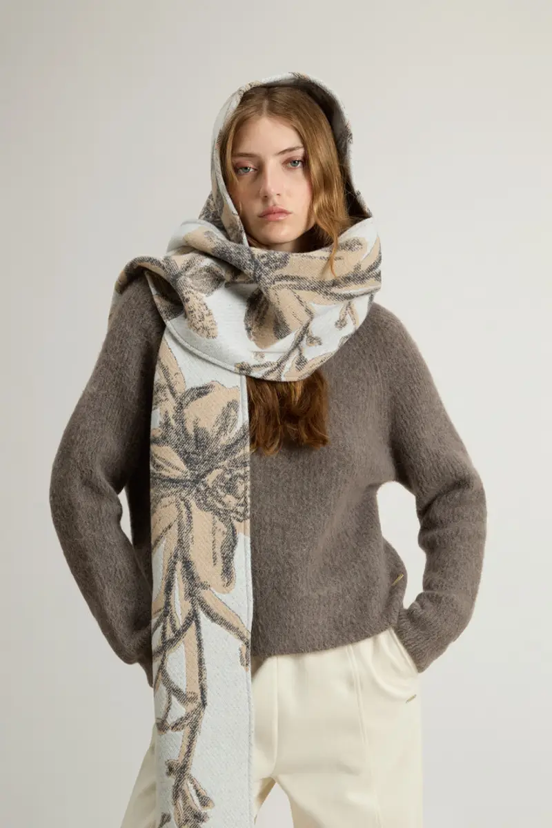 Donna Sciarpa a mantella in misto lana Beige Cream Foliage miniatura 2