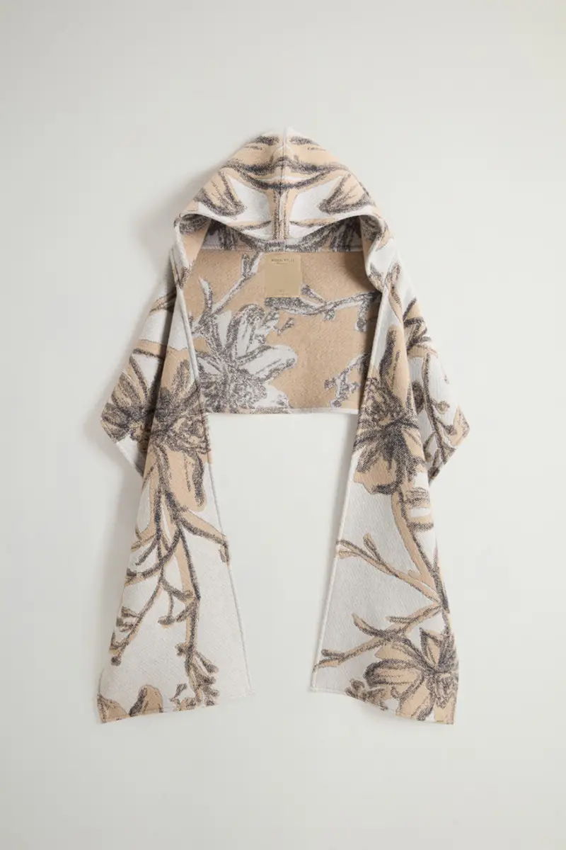 Donna Sciarpa a mantella in misto lana Beige Cream Foliage