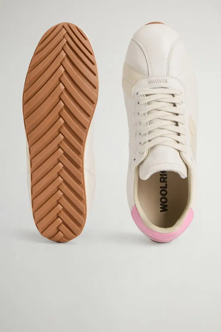 donna Sneakers Flat in pelle di vitello con bande laterali Bianco Off White miniatura 3