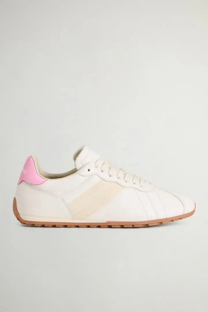 donna Sneakers Flat in pelle di vitello con bande laterali Bianco Off White