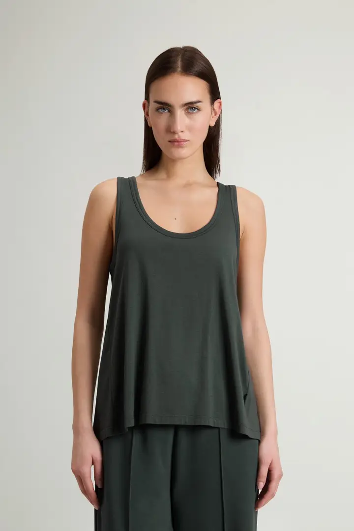donna Top in misto cotone e modal Verde Forest Veil
