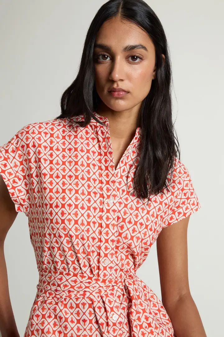 donna Vestito chemisier in misto cotone con cintura Rosa Paprika Tile Bloom miniatura 3
