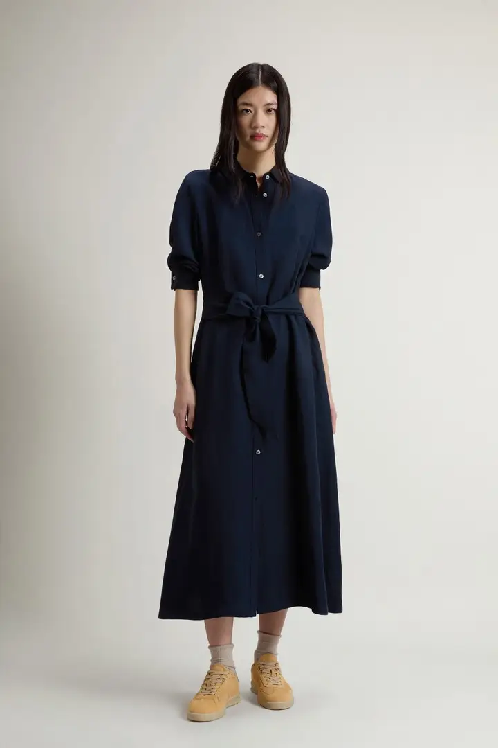 donna Vestito chemisier in misto lino con cintura Blu Melton Blue miniatura 2