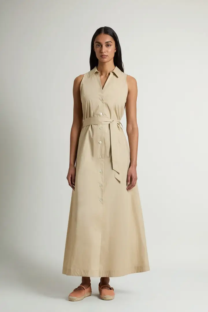 donna Vestito chemisier in popeline di puro cotone con cintura Beige White Pepper