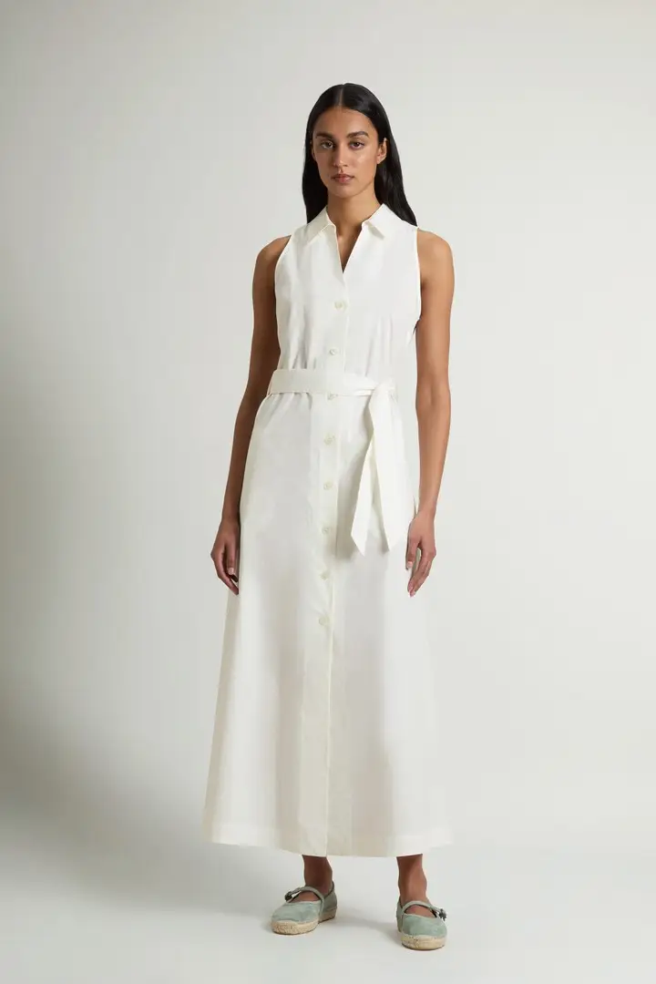 donna Vestito chemisier in popeline di puro cotone con cintura Bianco Arctic White