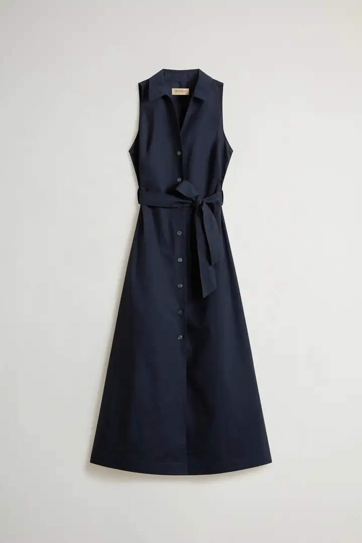 donna Vestito chemisier in popeline di puro cotone con cintura Blu Melton Blue