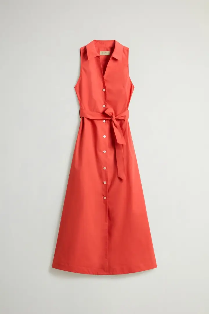 donna Vestito chemisier in popeline di puro cotone con cintura Rosso Paprika
