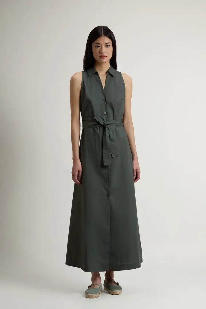 donna Vestito chemisier in popeline di puro cotone con cintura Verde Forest Veil