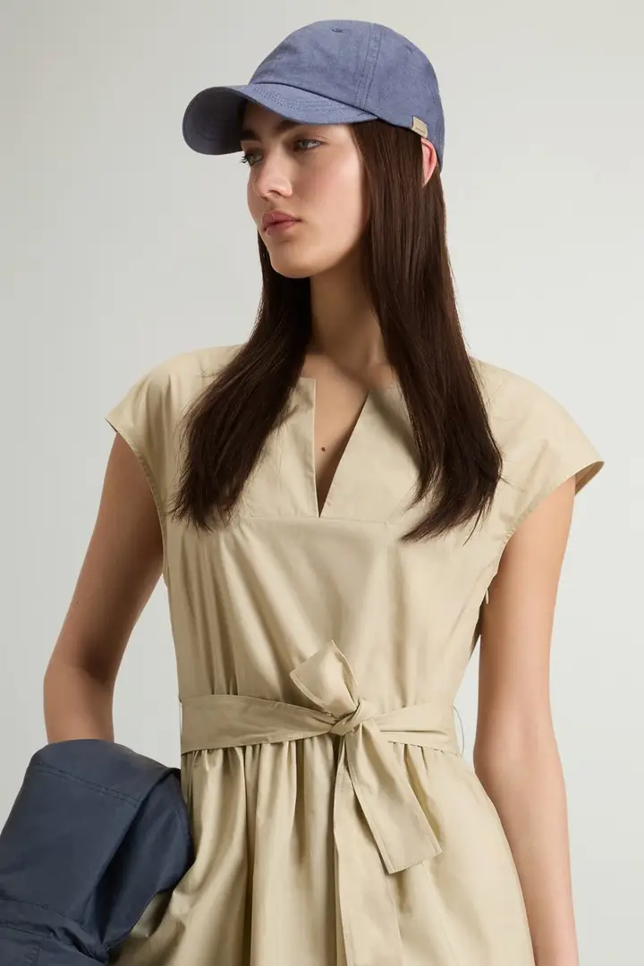 donna Vestito in popeline di puro cotone con cintura Beige White Pepper miniatura 3