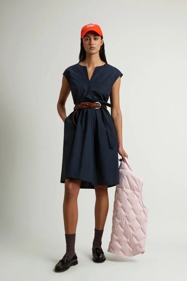 donna Vestito in popeline di puro cotone con cintura Blu Melton Blue