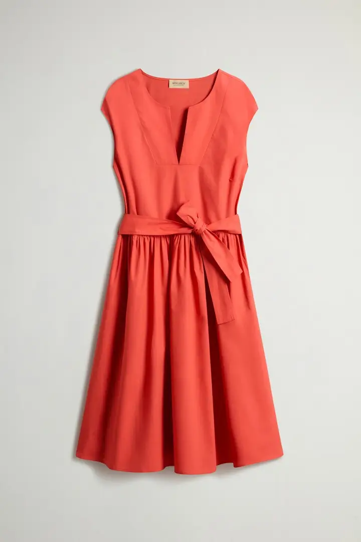 donna Vestito in popeline di puro cotone con cintura Rosso Paprika