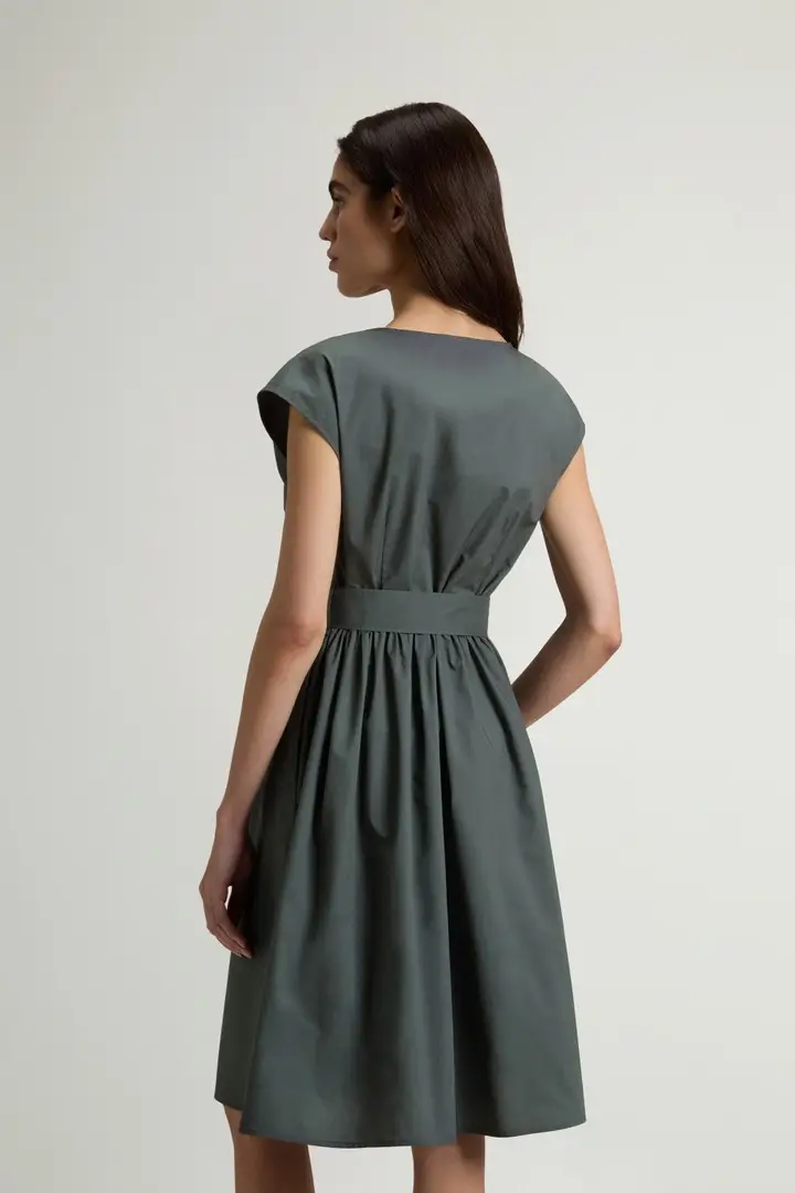 donna Vestito in popeline di puro cotone con cintura Verde Forest Veil miniatura 2