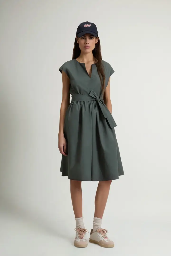 donna Vestito in popeline di puro cotone con cintura Verde Forest Veil
