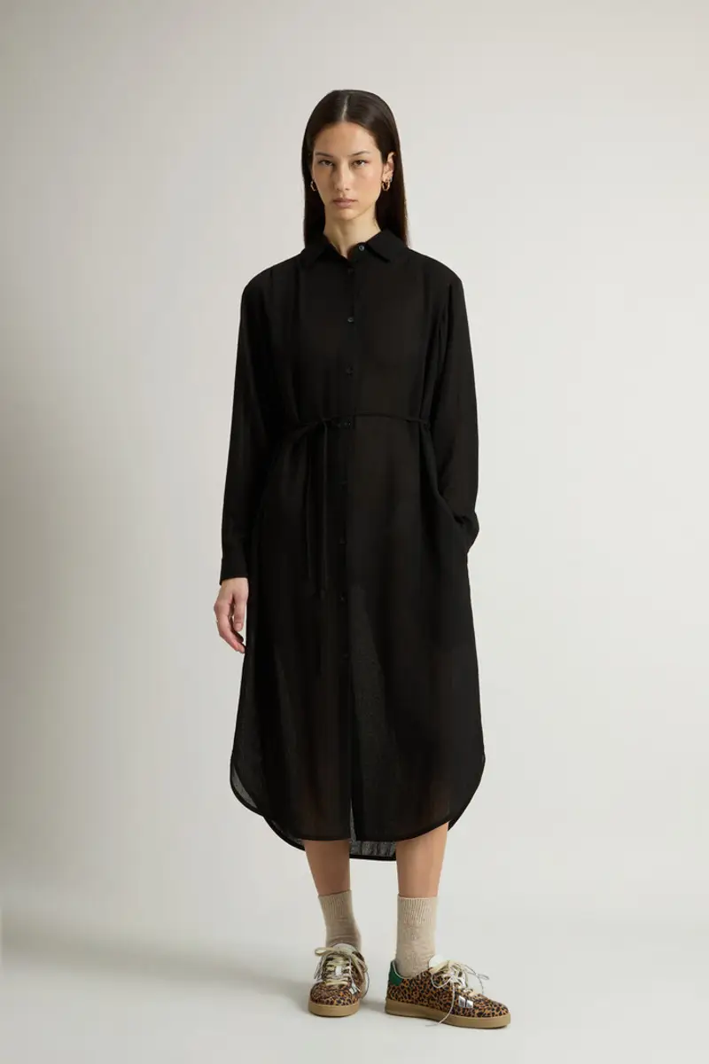 Woolrich Donna Vestito in tessuto garzato italiano Nero Taglia XXS