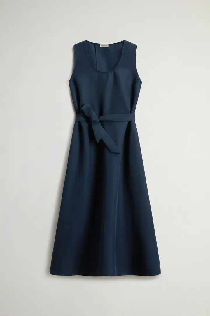 donna Vestito smanicato in misto lino con cintura Blu Melton Blue