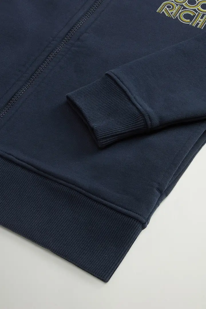 Felpa con cappuccio da bambino in puro cotone con zip Blu Melton Blue miniatura 3